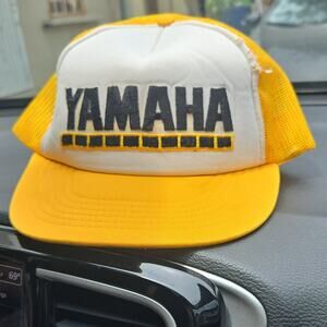 Vintage 80's Yamaha Yellow Adjustable Mesh Trucker Hat One Size Sport Motorcycle